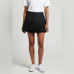 VTG Y2K Pleated Accordian Layered Mini Skirt Sz JR L Black Zip Back School Girl